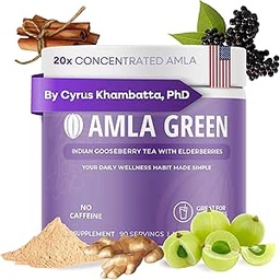 Amla Powder & Immunity Blend Superfood Supplement with Elderberry, 20x Ultra Concentrated Amla, Immune Support, Made with Ginger, Cinnamon, Peppermint, Indian Gooseberries, Immunity, 90 Servings