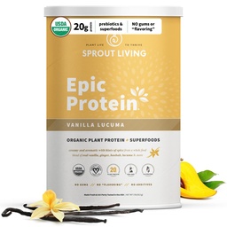 Protéines épiques vivantes, protéines végétales et superaliments en poudre, poudre de Lucuma de vanille, 20 grammes de poudre de protéines organiques, végétalien, non laitière, non-OGM, sans gluten, faible sucre (2 livres, 24 portions)