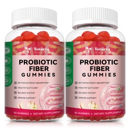 Gommies de fibre probiotiques 9-en-1 pour adultes et adolescents 16G Fibre par portion, supplément de fibre de Psyllium avec 5 Million CFU Bacillus Coagulans, Inuline, vinaigre de cidre pour le bien-être digestif, Gut et immunitaire - 2 bouteilles