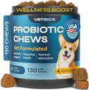 Probiotiques pour chiens - Mâches probiotiques pour chiens pour la santé digestive et gorgée, soins dentaires et immunitaires - Soin doux prébiotiques à croquer - Yam sauvage, poudre de levure - Supplément de soutien pour diarrhée et bowel