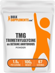 BulkSupplements.com TMG Powder - Trimethylglycine as Betaine Anhydrous, TMG Supplement - Unflavored & Gluten Free, 1.5g per Serving, 100g (3.5 oz) (Pack of 1)