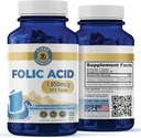 Folic Acid Supplement – High-Potency Vitamin B9 1,870mg DFE Folate, 1,100mg Folic Acid | Vegan, Non-GMO | Supports Cellular Health, Energy Production & Prenatal Wellness | 120 Capsules