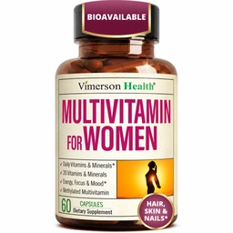 Multivitamine pour les femmes avec des vitamines méthylées et des minéraux chélatés pour l'énergie, Focus et la santé immunitaire – Multivitamines et multiminérales premium quotidiennes pour femmes – 60 capsules