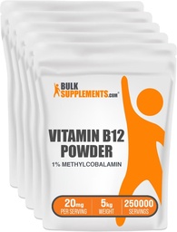 BulkSupplements.com Vitamin B12 Methylcobalamin Powder - 1% B12 Methylcobalamin, Essential B Vitamin - B12 Supplement, Gluten Free, 20mg per Serving, 5kg (11 lbs) (Pack of 1)