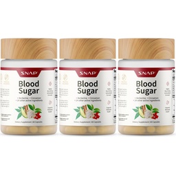 Snap Supplements Blood Sugar Blend with Berberine, CoQ10, Cinnamon, and Gymnema to Support Already Healthy Blood Sugar, Metabolic Health and Energy, Sugar Free, 60 Capsules 3-Pack (Packaging May Vary)