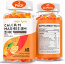 Calcium Magnésium Zinc Gommies pour Adulte: Biologique 1000mg Citrate de calcium supplément de magnésium avec D3 B12 - Supplément sans sucre haute absorption pour les femmes hommes (60 comte(paquet de 2))
