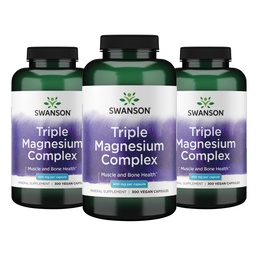 Complexe Swanson Triple Magnésium - Supplément Minéral - Support Naturel - Avec Citrate, Oxyde et Aspartate - (300 Capsules, 400mg chacune, 3 Pack)