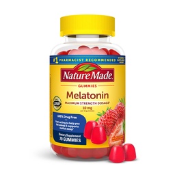 Nature Mélatonine 10mg par portion Gummies pour adultes, dosage de la force maximale Aide au sommeil, 100 % sans médicament, 70 Mélatonine compte Gummies, 35 jours d'approvisionnement