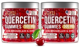 2 Pack - JOYLI Quercetin Gommies avec Bromelain, Zinc, Vitamine C & D3 – Supplément Quercetin sans sucre pour le soutien immunitaire et le bien-être saisonnier – 500mg Quercetin pour enfants et adultes – 60 Gommies par Pack