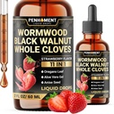 11in1 Gouttes liquides de wormwood - Extrait liquide de wormwood noir avec des vêtements entiers, Reishi, Peppermint, Origan, Aloe Vera, Anis Seed - 2 FL OZ - 60 jours d'approvisionnement - Fraise