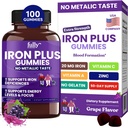 Iron Gummies Supplements for Women, Men and Kids – Health Blood & Energy Support for Iron Deficiency, Anemia, No After Taste- Fresh Grape Flavor- 100 Gummies (50 Days Supply)