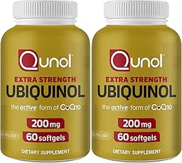 Qunol Ubiquinol CoQ10 200mg Softgels, Ubiquinol 200mg - Forme active de Coenzyme Q10, Antioxydant pour la santé cardiaque - 60 Compte (paquet de 2)