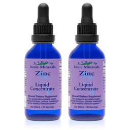 Eidon Ionic Minerals Liquid Zinc Concentrate - Ionic Zinc Sulfate Supplément gouttes pour les hommes, les femmes, et les enfants, support système immunitaire, cheveux et peau, foie et santé rénale - 2 oz, 2 pack