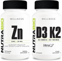 NutraBio Zinc Chelate and Vitamin D3 K2 Mineral Supplement Bundle – May Help with Proper Growth, Development, Immune System, and Bone and Heart Health