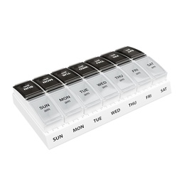 EZY DOSE Weekly (7-Day) Daily AM/PM Pill Case, planificateur de médecine, organisateur de vitamines, contenant de supplément, petits compartiments pop-out, conçu pour les voyages, 2 fois par jour, noir et clair