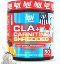BPI Sports CLA + Carnitine Shredded - Convertir les cellules graisseuses en énergie et soutient le muscle maigre, stimuler le métabolisme - Supplément L-Carnitine non stimulant - Punch aux fruits (14.1 oz. / 50 portions)