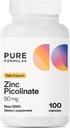 PureFormulas Picolinate de zinc 50 mg - Immunity & Hormone Support - Biodisponible 50 mg Supplément de zinc 100 Capsules