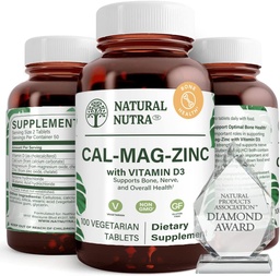 Supplément naturel de zinc de magnésium de Nutra Calcium avec vitamine D3 pour la force osseuse et musculaire, favorise la santé nerveuse, améliorer votre digestion, sans gluten, sans sucre, 100 comprimés (paquet de 2)