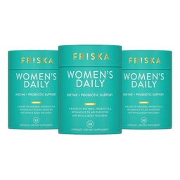 Supplément quotidien digestif et probiotique FRISKA Femmes, Soutien naturel avancé pour la santé digestive féminine, Luttes Bloating, Eases Digestion, Soutien à l'absorption nutritive, 90 Capsules