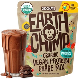 EarthChimp poudre de protéines végétales organiques - avec probiotiques - Non OGM, sans produits laitiers, sans lactosérum, à base de plantes poudre de protéines pour les femmes et les hommes, sans gluten - 52 portions 64 Oz (chocolat) Pas de scoop