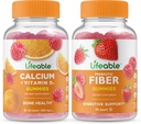 Lifeable Calcium with Vitamin D + Prebiotic Fiber 5g, Gummies Bundle - Great Tasting, Vitamin Supplement, Gluten Free, GMO Free, Chewable
