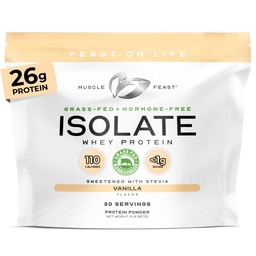 Muscle Feast Grass-Fed Whey Protein Isolate, All Natural Hormone Free Pasture Raised, Whey Isolate Protein Powder for Men and Women, Clean, Gluten-Free, Delicious Isolate Protein - Vanilla, 2lb