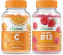 Lifeable Vitamin C 750mg + Vitamin B12, Gummies Bundle - Great Tasting, Vitamin Supplement, Gluten Free, GMO Free, Chewable Gummy