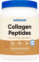 Nutricost Collagen Peptides Powder (Chocolate Peanut Butter Flavored) 1 LB - Grass-Fed Collagen Hydrolysate, Gluten-Free