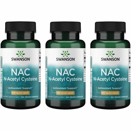 Swanson NAC - N-acétyl Cystéine - Supplément 600 mg 100 gélules (3 boîtes)