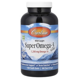 Carlson - Super Omega-3 Gems, 1200 mg Omega-3s, Cardiovascular Support, Brain Function & Vision Health, 180 soft gels