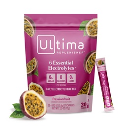 Ultima Replenisher Mélange quotidien de poudre d'électrolyte – Sans sucre – Passionfruit, 20 Stickpacks – Packs d'hydratation avec 6 électrolytes et minéraux traces – Keto Friendly, non-OGM