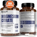 Citrate de magnésium Premium 500mg Capsules (Citrato de Magnesio) Formule haute absorption Citrate tamponné chélaté pour soutenir la digestion, les os, le sommeil et la santé musculaire - 120 Capsules