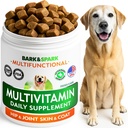 BARK&SPARK Vitamines et suppléments pour chiens - Multivitamines à croquer pour chiens - Glucosamine Chondroïtine pour le soutien articulaire + Oméga pour la peau et le manteau + Probiotiques - Multivitamine pour animaux de compagnie Santé - 120Ct