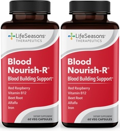 LifeSeasons Blood Nourish-R - Supplément en fer - Non constipant - Soutient l'anémie, la fatigue, la pâleur et les étourdissements - Blood Building - Fer, Alfalfa, Framboise et Vitamine B-12-60 Capsules (paquet de 2)
