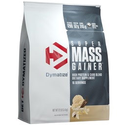 Dymatiser la poudre de protéines Super Mass Gainer, Vanille Gourmande, 52g Protéines, 1g Créatine, 1280 Calories, 10,7g BCAA, 245g Carbes, contient des protéines de lactosérum, de l'isolat et de la caséine (16 portions)