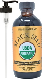 PRIME NATUREL Huile de graines noire biologique 8oz , pressée froidement Haute Thymoquinone 1,7% Certifié USDA Origine turque Potentiel Pure Nigella Sativa Liquide , Oméga végétalien 3 6 9, Antioxydant