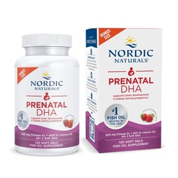 Nordic Naturals Prénatal DHA, fraise - 120 gels mous - 830 mg Oméga-3 + 400 UI Vitamine D3 - soutient le développement du cerveau chez les bébés pendant la grossesse et l'allaitement - non-OGM - 60 portions