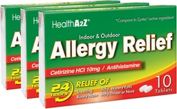HealthA2Z® Allergy Relief (Soulagement de l'allergie) Cétirizine 10mg Toute la journée Allergy Relief (Soulagement de l'allergie à l'intérieur et à l'extérieur)