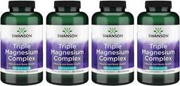 Complexe Swanson Triple Magnésium - Supplément Minéral - Support Naturel - Avec Citrate, Oxyde et Aspartate - (300 Capsules, 400mg chacune, 4 Pack)