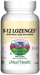 Maxi Health Vitamin B12 Lozenges with Folic Acid and Biotin - Sublingual B12 Vitamins Strawberry Flavor - Vegetarian Kosher B 12 Vitamin for Red Blood Cell Production and Energy (360 Count)