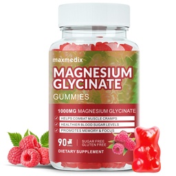 Magnesium Glycinate Gummies 1000mg, Sugar Free Magnesium Potassium Supplements Chewable for Adults with L-Threonate for Sleep, Body Support and Relaxation,90 Raspberry Gummies