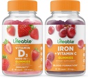 Lifeable Vitamin D 5000 IU + Iron with Vitamin C, Gummies Bundle - Great Tasting, Vitamin Supplement, Gluten Free, GMO Free, Chewable Gummy