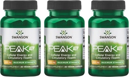 Swanson Maximum Strength Peak ATP-Natural Supplement Promoting Cellular Energy Support-Supports Physical Performance and Promotes Healthy Blood Flow Support-(30 Veggie Capsules, 400mg Each) 3 Pack