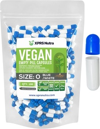 XPRS Nutra Taille 0 Capsules vides - 100 Compte Capsules vides de végétalien - Pilules végétariennes - Bricolage Gélule végétale Remplissage - Bouchons de pilules pour les compléments Do-It-Youlf (Blue/White)