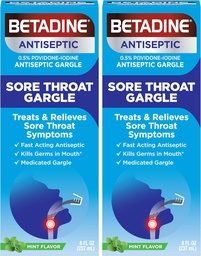 Bétadine Mal Gorge Relief Gargle, Mint Flavor, Antiseptique à action rapide, Povidone-Iodine 0,5%, 8 oz (paquet de 2)