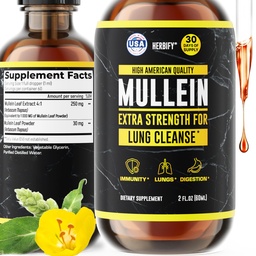 Herbify Mullein Extract 2 oz Teinture pour la santé respiratoire, la feuille de Mullein et le mélange de fleurs (Verbascum Densiflorum)
