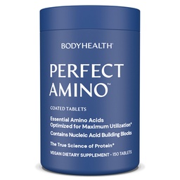 BodyHealth PerfectAmino (150 ct) Comprimés faciles à avaler, Supplément d'acides aminés essentiels avec BCAA, Protéine végétalienne pour pré/post entraînement et récupération musculaire avec Lysine, Tryptophane, Leucine, méthionine