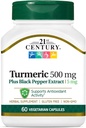 21st Century Turmeric 500 mg Plus Black Pepper Extract Capsules végétariennes, 60 Compte