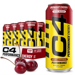 C4 Énergie Carbonée Zéro Sucre Consommation d'énergie, Pré-entraînement boisson + Beta Alanine, Cerise de minuit, 16 Fl Oz (paquet de 12)