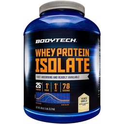 BODYTECH Poudre isolate de protéines de lactosérum - avec 25 grammes de protéines par portion et BCAA - Idéal pour la construction et la croissance musculaires après l'entraînement, contient du lait et du soja - Vanille (5 livres)